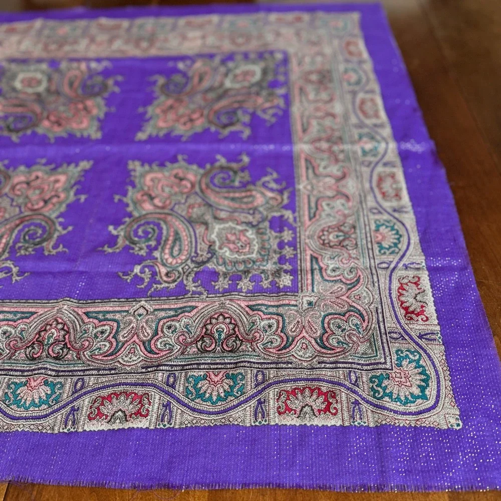 The Specialty House Scarf Women OS Purple Excellent‎ Wool Lurex Paisley 33x35